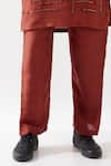 Son of A Noble Snob_Maroon Denim Beads, Cut Work Embroidered Dupion Silk Kurta Set _Online_at_Aza_Fashions