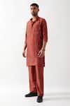Buy_Son of A Noble Snob_Maroon Denim Beads, Cut Work Embroidered Dupion Silk Kurta Set _Online_at_Aza_Fashions