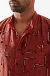 Shop_Son of A Noble Snob_Maroon Denim Beads, Cut Work Embroidered Dupion Silk Kurta Set 