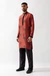 Son of A Noble Snob_Maroon Silk Embroidery Printed Kurta Set _Online_at_Aza_Fashions