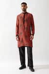 Shop_Son of A Noble Snob_Maroon Silk Embroidery Printed Kurta Set _Online_at_Aza_Fashions