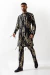 Shop_Son of A Noble Snob_Black Linen Slim Fit Printed Kurta Set _Online_at_Aza_Fashions