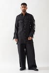 Son of A Noble Snob_Black Linen Eros Kurta Set _at_Aza_Fashions