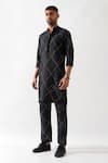 Shop_Son of A Noble Snob_Black Linen Printed Kurta Set _Online_at_Aza_Fashions