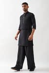 Shop_Son of A Noble Snob_Black Linen Basket Weave Kurta Set _Online_at_Aza_Fashions