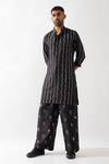 Son of A Noble Snob_Black Silk Irvin Vine Kurta Set _Online_at_Aza_Fashions
