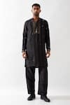 Shop_Son of A Noble Snob_Black Silk Glitter Hand Embroidered Kurta Set _Online_at_Aza_Fashions