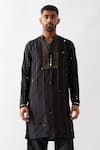 Son of A Noble Snob_Black Silk Glitter Hand Embroidered Kurta Set _at_Aza_Fashions