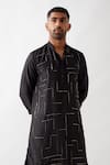 Shop_Son of A Noble Snob_Black Silk Cut Work, Beads Hand Embroidered Kurta Set _Online_at_Aza_Fashions