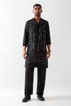 Son of A Noble Snob_Black Silk Cut Work, Beads Hand Embroidered Kurta Set _at_Aza_Fashions