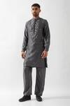 Buy_Son of A Noble Snob_Gray Silk, Embroidery, Mirrors Hand Kurta Set _at_Aza_Fashions