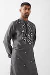 Son of A Noble Snob_Gray Silk, Embroidery, Mirrors Hand Kurta Set _Online_at_Aza_Fashions