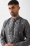 Buy_Son of A Noble Snob_Gray Silk, Embroidery, Mirrors Hand Kurta Set _Online_at_Aza_Fashions