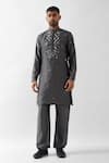 Shop_Son of A Noble Snob_Gray Silk, Embroidery, Mirrors Hand Kurta Set _Online_at_Aza_Fashions