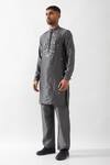 Son of A Noble Snob_Gray Silk, Embroidery, Mirrors Hand Kurta Set _at_Aza_Fashions