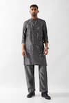 Buy_Son of A Noble Snob_Gray Chanderi Silk Beads, Cut Work Hand Embroidered Kurta Set _at_Aza_Fashions