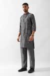 Buy_Son of A Noble Snob_Gray Chanderi Silk Beads, Cut Work Hand Embroidered Kurta Set _Online_at_Aza_Fashions