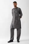 Shop_Son of A Noble Snob_Gray Chanderi Silk Beads, Cut Work Hand Embroidered Kurta Set _Online_at_Aza_Fashions