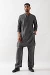 Buy_Son of A Noble Snob_Gray Chanderi Silk Beads, Embroidery Hand Kurta Set _at_Aza_Fashions
