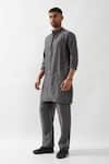 Son of A Noble Snob_Gray Chanderi Silk Beads, Embroidery Hand Kurta Set _Online_at_Aza_Fashions