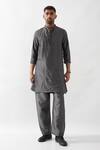 Buy_Son of A Noble Snob_Gray Chanderi Silk Beads, Embroidery Hand Kurta Set _Online_at_Aza_Fashions