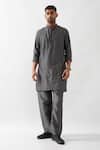 Shop_Son of A Noble Snob_Gray Chanderi Silk Beads, Embroidery Hand Kurta Set _Online_at_Aza_Fashions