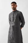 Son of A Noble Snob_Gray Chanderi Silk Printed Kurta Set _Online_at_Aza_Fashions