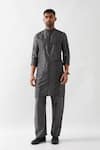 Buy_Son of A Noble Snob_Gray Chanderi Silk Printed Kurta Set _at_Aza_Fashions