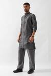 Buy_Son of A Noble Snob_Gray Chanderi Silk Printed Kurta Set _Online_at_Aza_Fashions