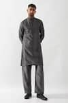 Shop_Son of A Noble Snob_Gray Chanderi Silk Printed Kurta Set _Online_at_Aza_Fashions