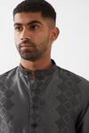 Son of A Noble Snob_Gray Chanderi Silk Printed Kurta Set _at_Aza_Fashions