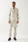 Buy_Son of A Noble Snob_Ivory Linen Printed Slim Fit Kurta Set _Online_at_Aza_Fashions