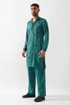 Son of A Noble Snob_Emerald Green Tencel, Satin Cut Work, Sequins Hand Embroidered Kurta Set _Online_at_Aza_Fashions
