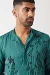 Shop_Son of A Noble Snob_Emerald Green Tencel, Satin Cut Work, Sequins Hand Embroidered Kurta Set 