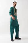 Son of A Noble Snob_Emerald Green Tencel, Satin Cut Work Embroidered Kurta Set _Online_at_Aza_Fashions