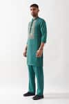Buy_Son of A Noble Snob_Emerald Green Tencel, Satin Cut Work Embroidered Kurta Set _Online_at_Aza_Fashions