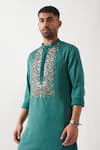 Son of A Noble Snob_Emerald Green Tencel, Satin Cut Work Embroidered Kurta Set _at_Aza_Fashions