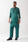 Shop_Son of A Noble Snob_Emerald Green Tencel, Satin Beads Embroidered Kurta Set _Online_at_Aza_Fashions