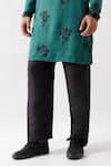 Son of A Noble Snob_Emerald Green Tencel Embroidery Printed Kurta Set _Online_at_Aza_Fashions