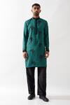 Buy_Son of A Noble Snob_Emerald Green Tencel Embroidery Printed Kurta Set _Online_at_Aza_Fashions
