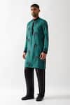 Shop_Son of A Noble Snob_Emerald Green Tencel Embroidery Printed Kurta Set _Online_at_Aza_Fashions