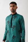 Son of A Noble Snob_Emerald Green Tencel Embroidery Printed Kurta Set _at_Aza_Fashions