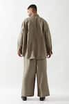 Shop_Son of A Noble Snob_Olive Green Linen Embroidery Anti Fit Shirt And Trouser Set _at_Aza_Fashions