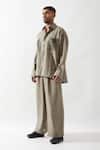 Buy_Son of A Noble Snob_Olive Green Linen Embroidery Anti Fit Shirt And Trouser Set _Online_at_Aza_Fashions