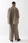 Son of A Noble Snob_Olive Green Linen Embroidery Anti Fit Shirt And Trouser Set _at_Aza_Fashions