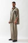 Buy_Son of A Noble Snob_Olive Green Linen Embroidery Anti Fit Shirt And Trouser Set 