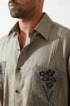 Son of A Noble Snob_Olive Green Linen Embroidery Anti Fit Shirt And Trouser Set _Online