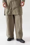 Shop_Son of A Noble Snob_Olive Green Linen Caterpillar Texture Kurta Set _Online_at_Aza_Fashions