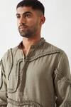 Son of A Noble Snob_Olive Green Linen Caterpillar Texture Kurta Set _at_Aza_Fashions