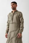 Buy_Son of A Noble Snob_Olive Green Linen Caterpillar Texture Kurta Set 